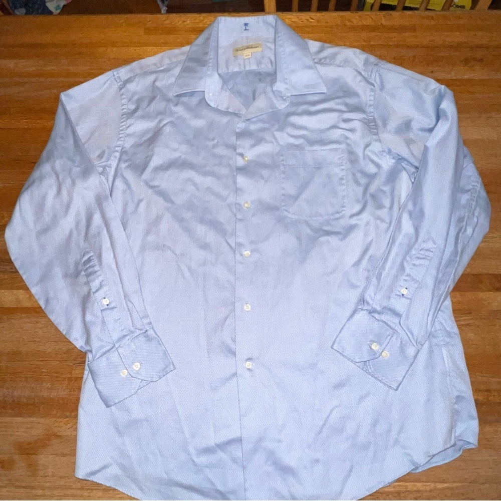 Tommy Bahama 16 1/2‎ 34-35 Light Blue Plaid Texture Long Sleeve Button Down
